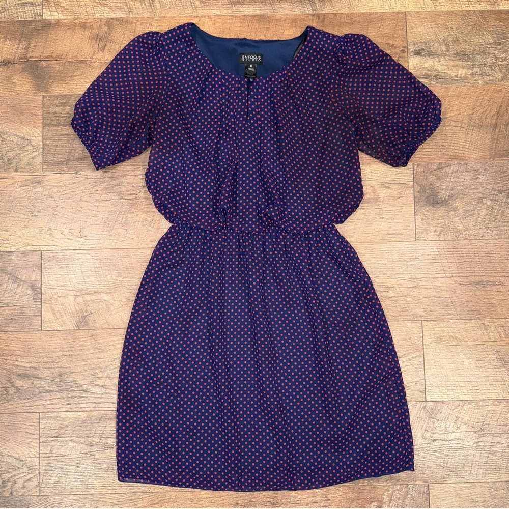 Enfocus Studio Navy With Red Polka Dot Dress - Picture 12 of 13